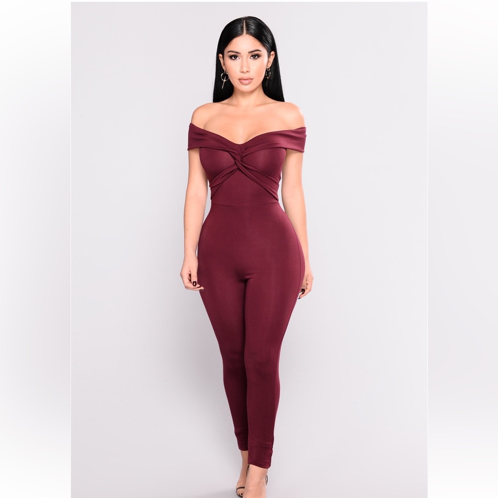 Fashion Nova Burgundy Jumpsuit
